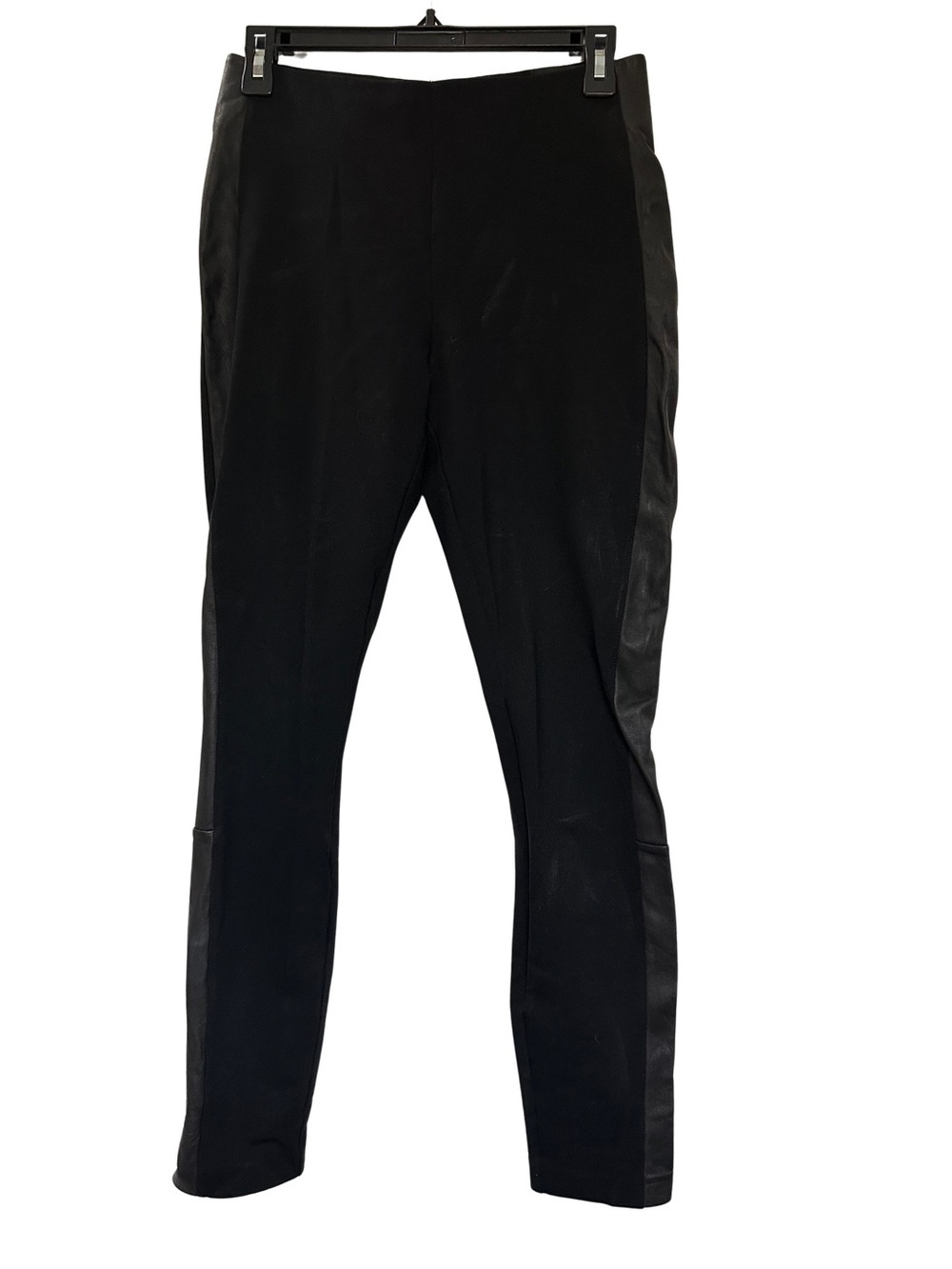 J.Crew Pixie Pants 4R Black Ponte Leather Trim Straight Tuxedo Stripe Zip Back